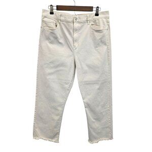 Loft Womens Off-White Straight Crop Jeans Size 14 High-Rise Raw Hem Stretch‎
